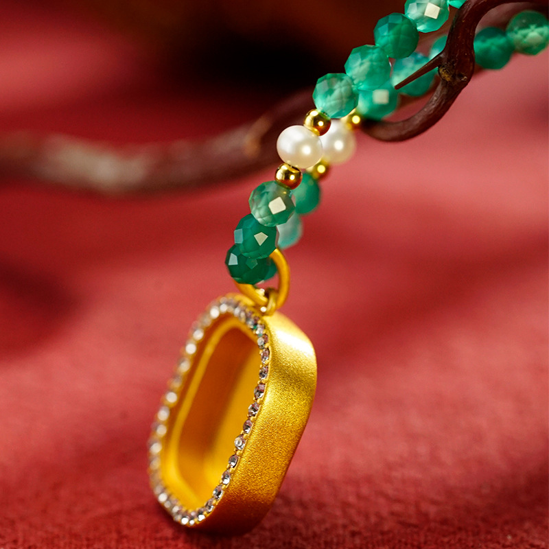 Hand-painted Brass Gemstone Gawu Box Thangka Necklace