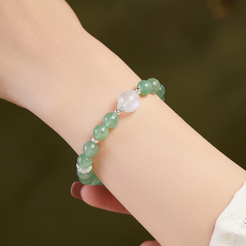 S925 Sterling Silver Green Strawberry Moonlight Fortune Bracelet