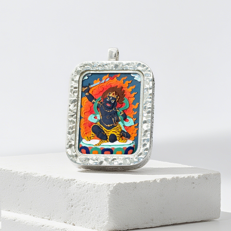 Hand-painted Rubbing Thangka White Copper Pendant