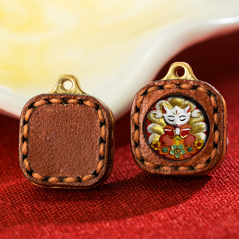 Leather Small Box Rubbing Painting Thangka Pendant