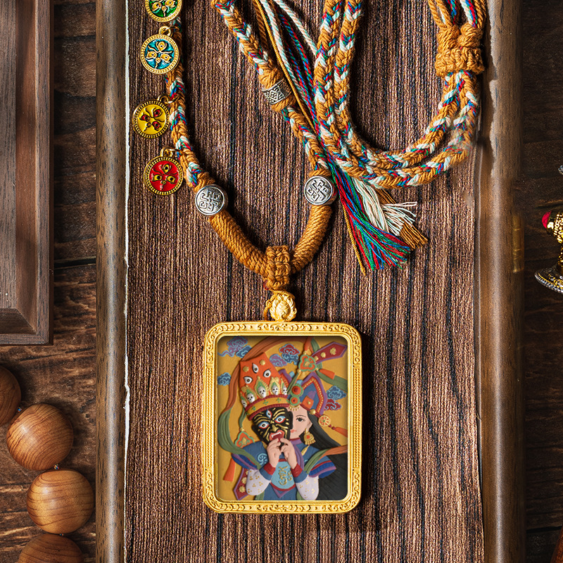Hand-painted Pendant Six-Word Mantra Thangka