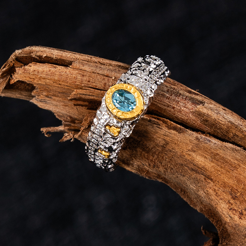 Tibetan Style Pure Silver Colorful Gem Buddha Cave Ring