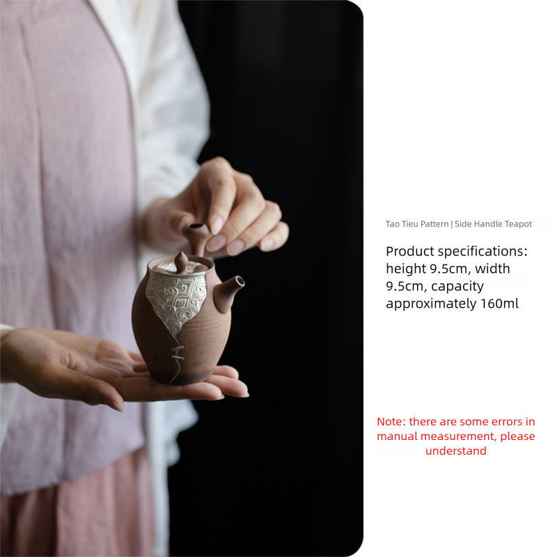 Old Rock Clay Relief Silver-Plated Side Handle Teapot