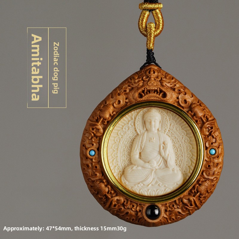 Mammoth Ivory Zodiac Guardian Buddha Ebony Pendant