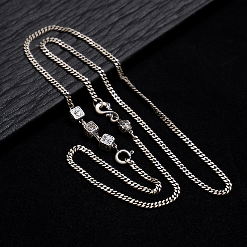 Tibetan Style Pure Silver Eight Treasures Fine Craft Necklace