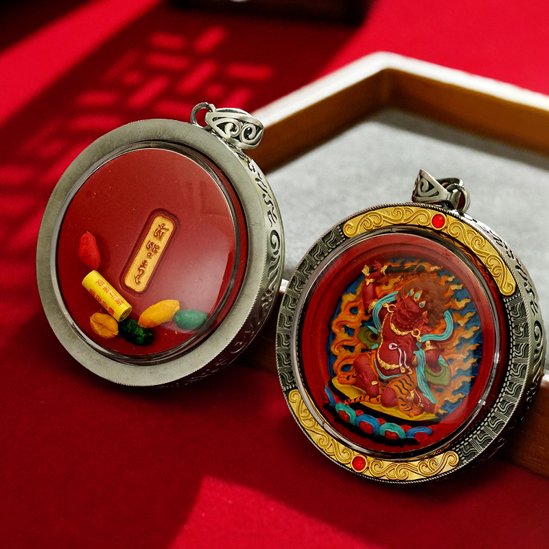 Cinnabar Thangka Hand-Painted Three-Dimensional Pendant