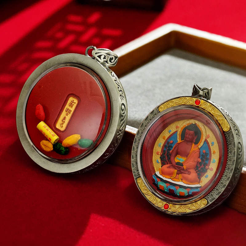 Cinnabar Thangka Hand-Painted Three-Dimensional Pendant