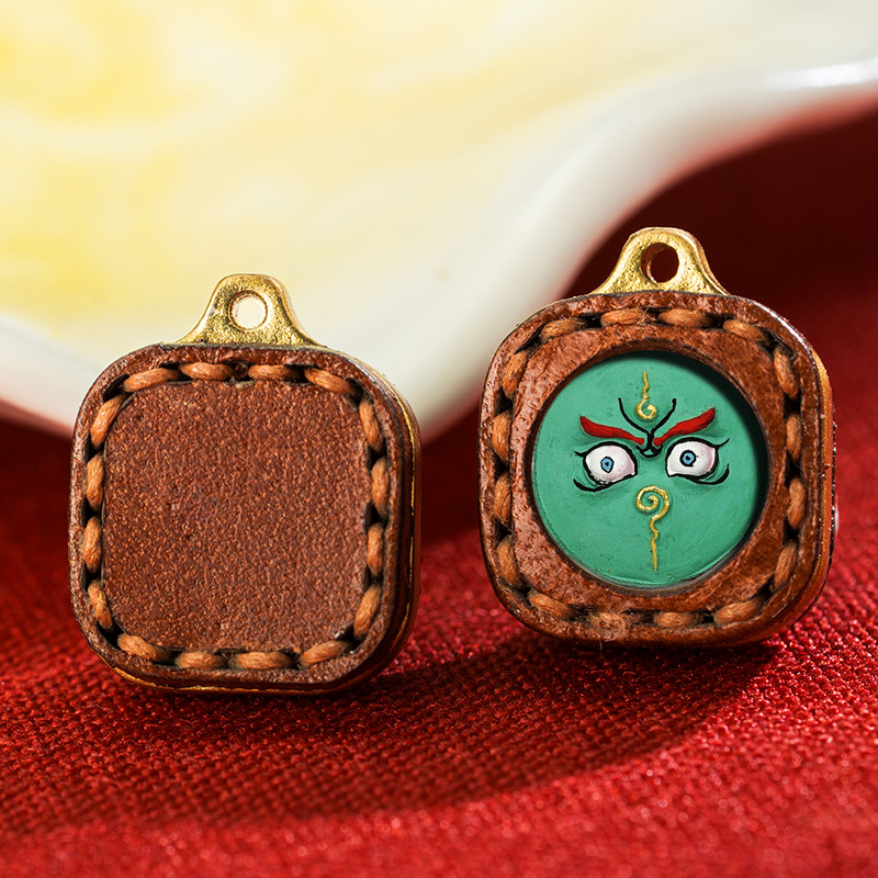 Leather Small Box Rubbing Painting Thangka Pendant