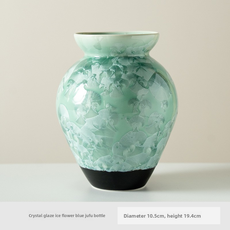 Crystal Glaze Ice Flower Green Ceramic Vase