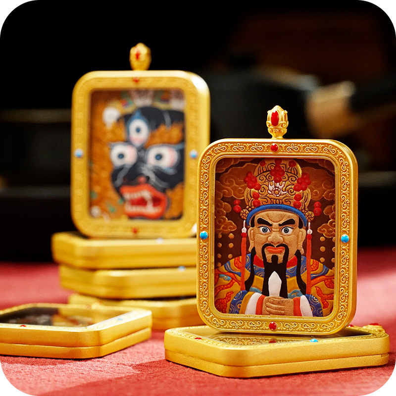 Tibetan Style Hand Painted Leather Carving Thangka Pendant