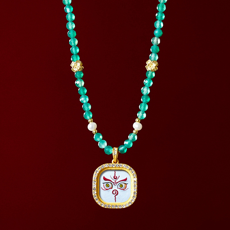 Hand-painted Brass Gemstone Gawu Box Thangka Necklace