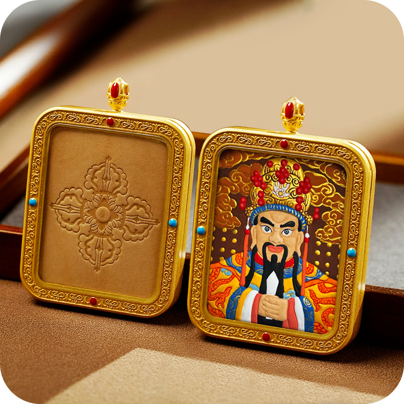 Tibetan Style Hand Painted Leather Carving Thangka Pendant