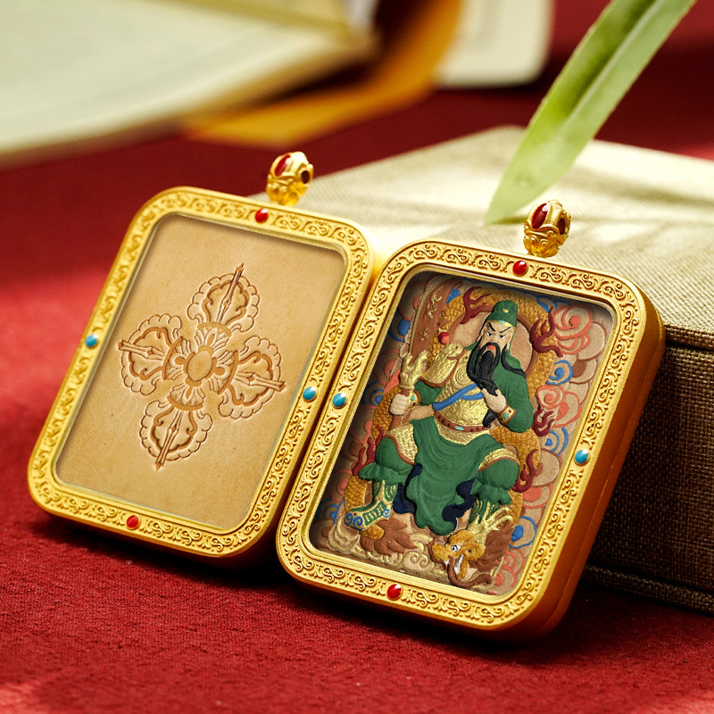 Tibetan Style Hand Painted Leather Carving Thangka Pendant