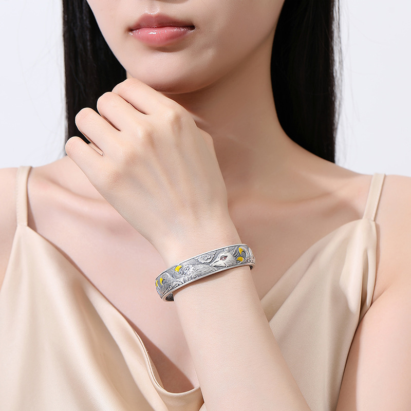 Nine-tailed Fox 9999 Pure Silver Enamel Color Silver Bracelet