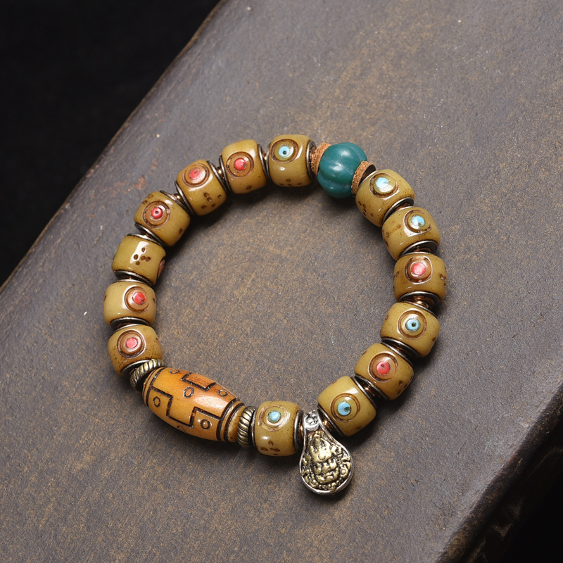 Tibetan Yak Bone Carved Barrel Bead Bracelet