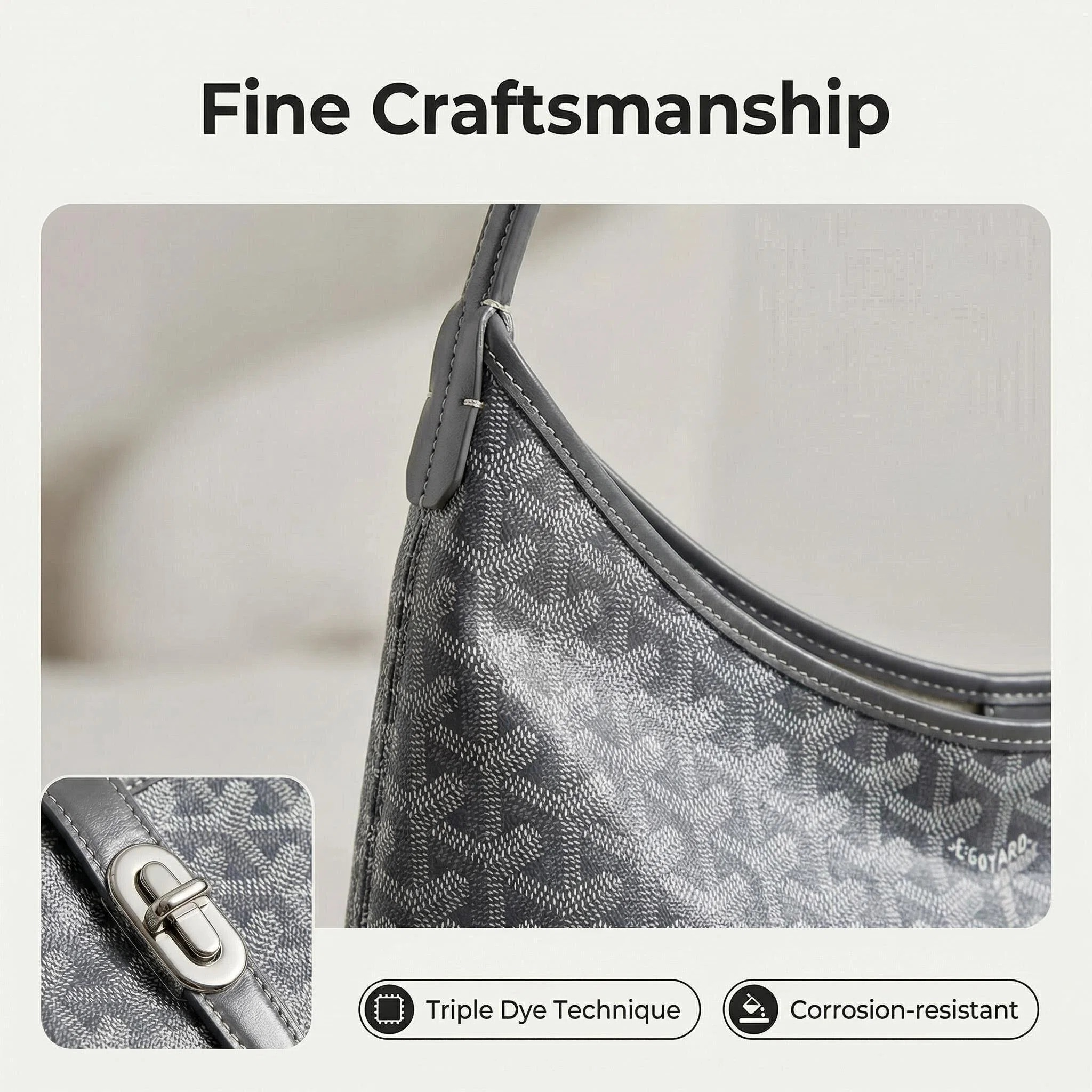 Premium material detail of classic monogram tote bag with durable stitching