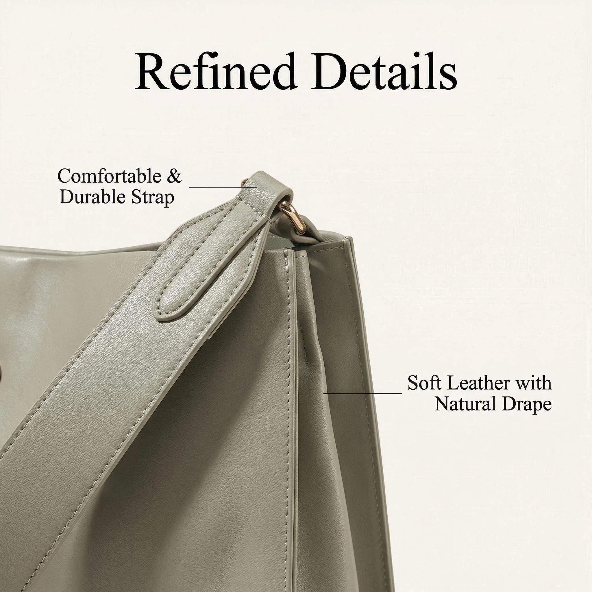comfortable shoulder strap detail on minimalist leather tote bag for all-day carry