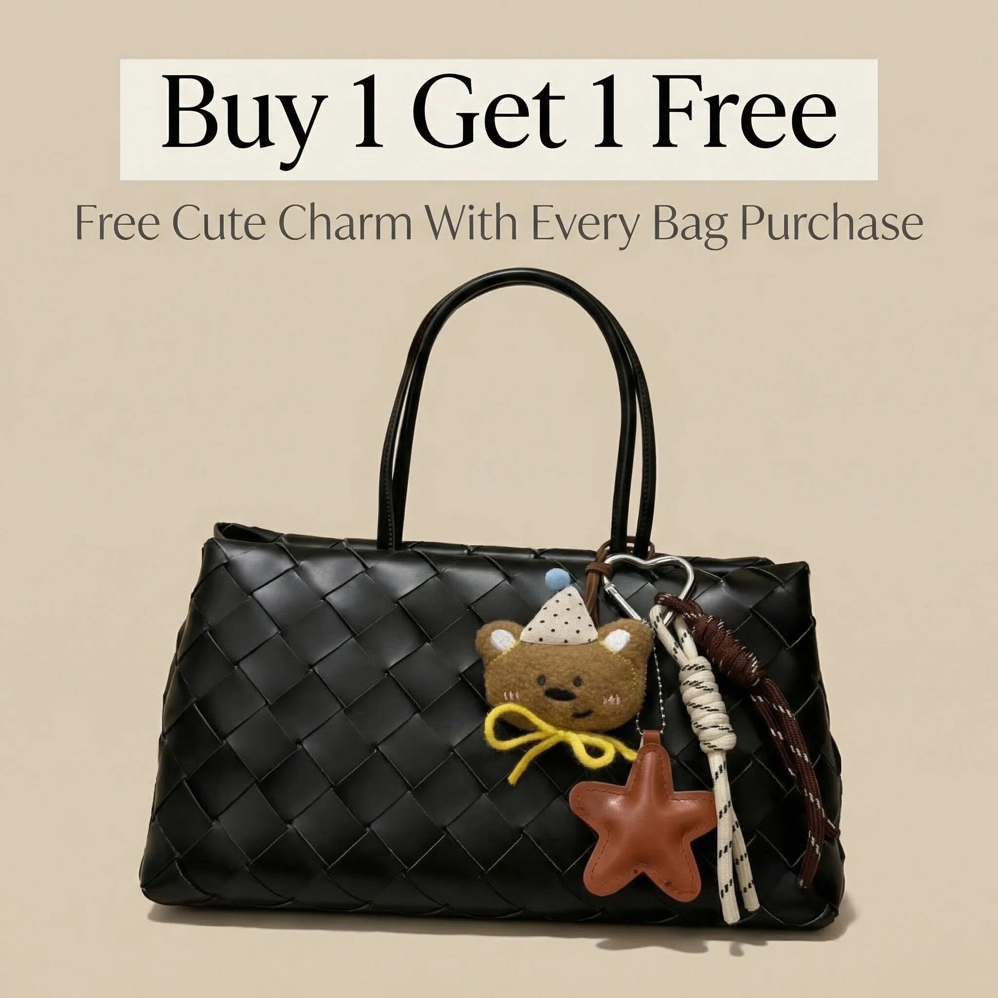 Woven leather tote bag for women with minimalist design and large capacity