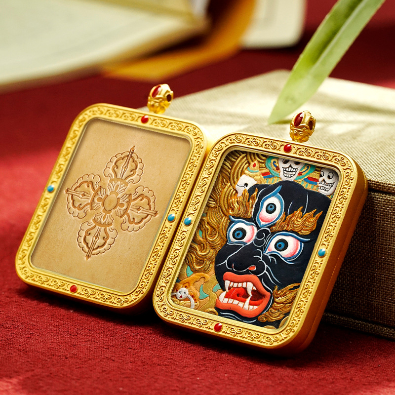 Tibetan Style Hand Painted Leather Carving Thangka Pendant