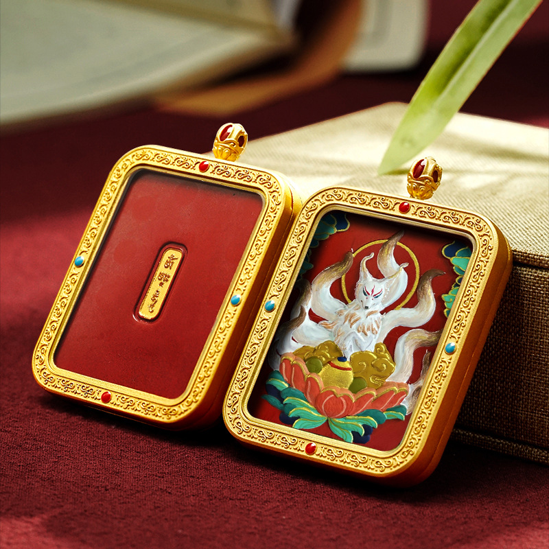 Collection of Cinnabar Tibetan Style Hand-painted Rubbing Thangka Pendant