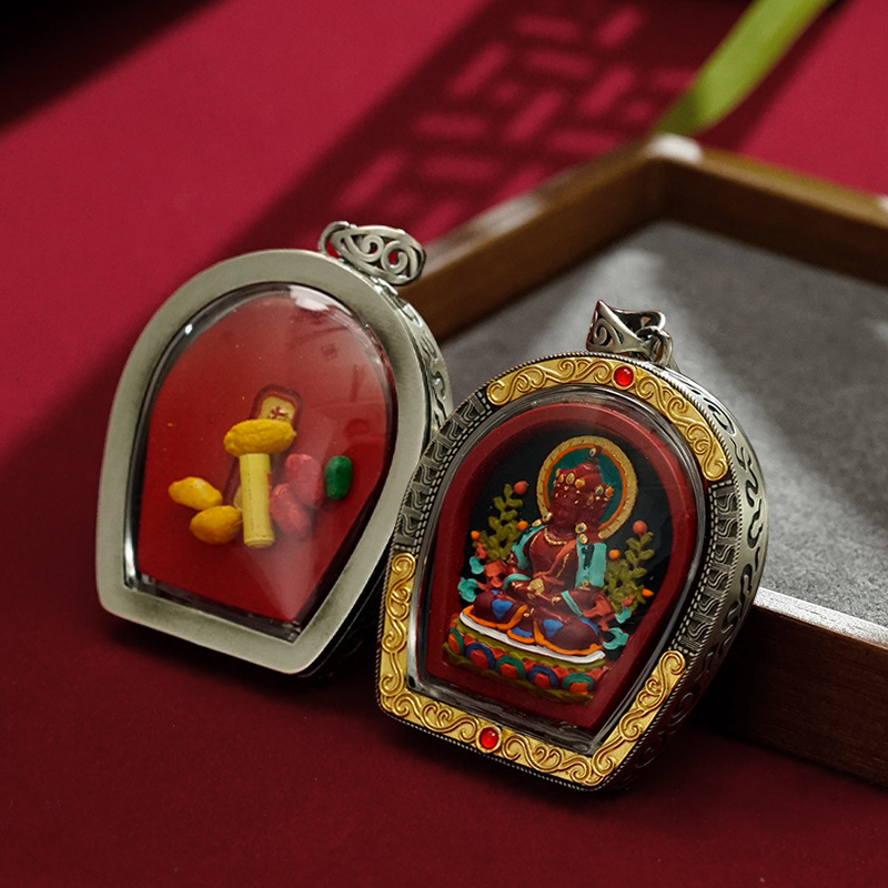 Cinnabar Hand-Painted Thangka Tibetan Pendant