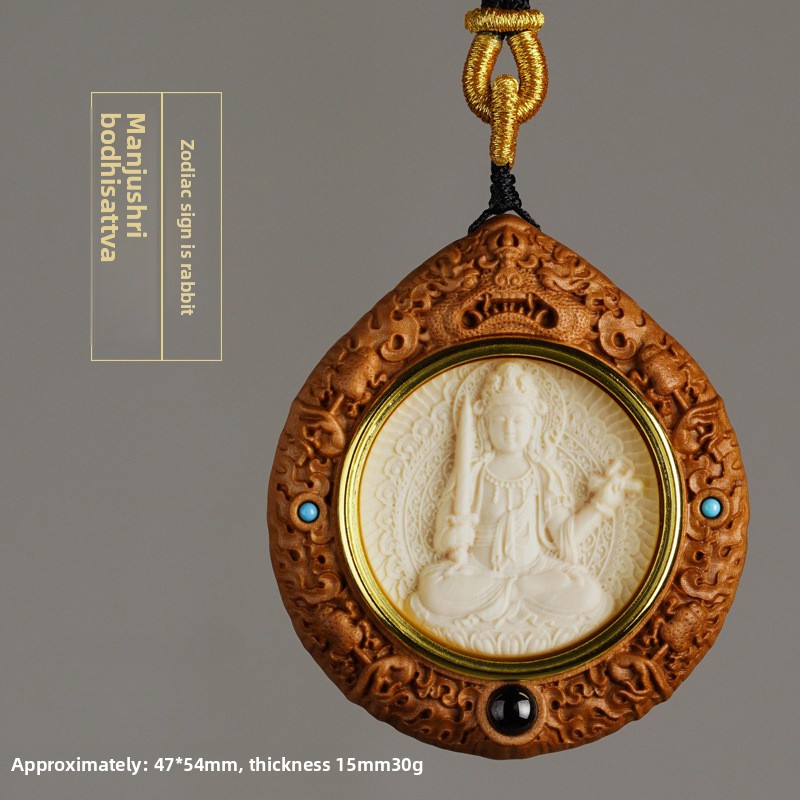 Mammoth Ivory Zodiac Guardian Buddha Ebony Pendant