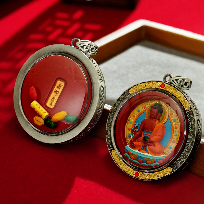 Cinnabar Thangka Hand-Painted Three-Dimensional Pendant