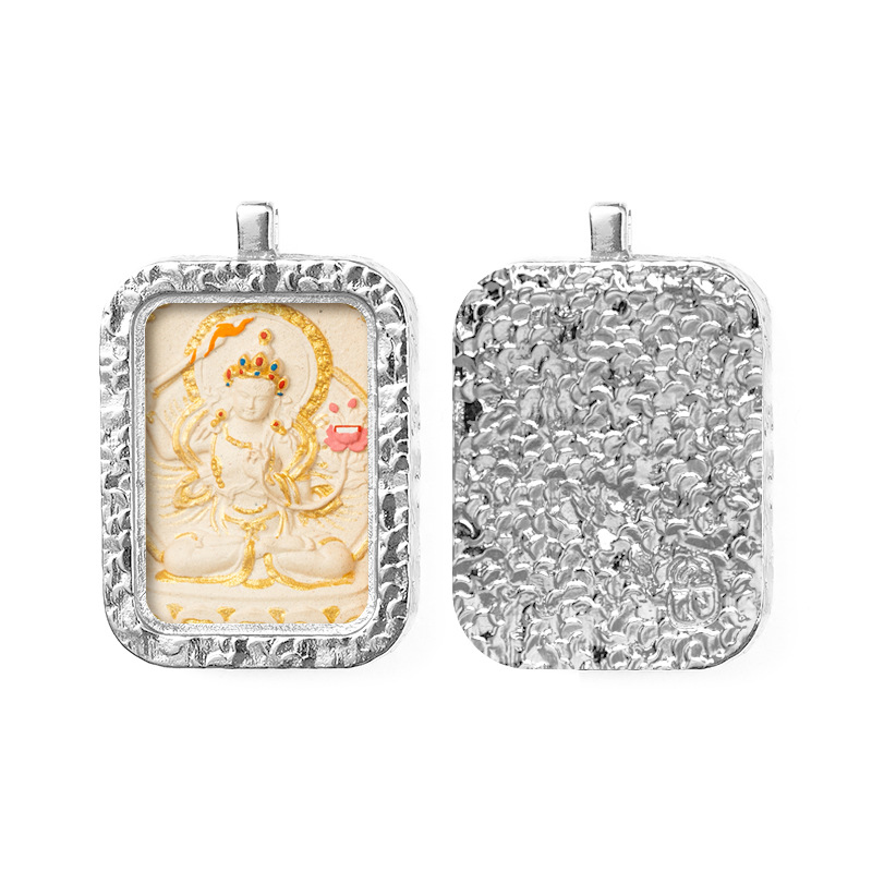 Hand-painted Rubbing Thangka White Copper Pendant