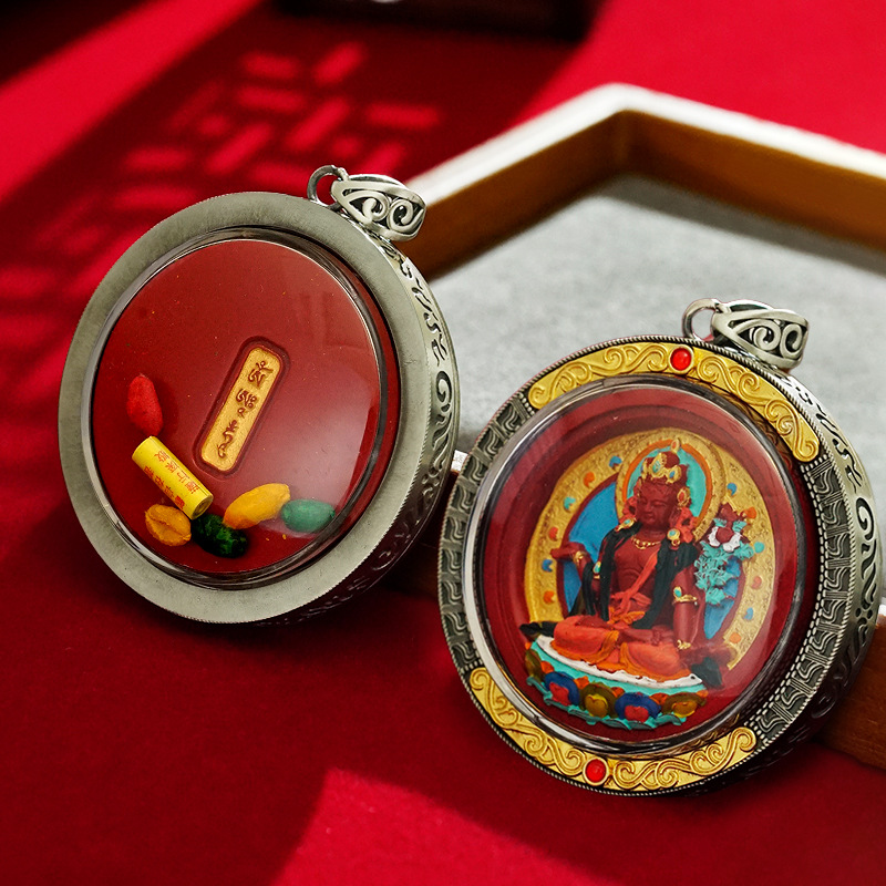 Cinnabar Thangka Hand-Painted Three-Dimensional Pendant