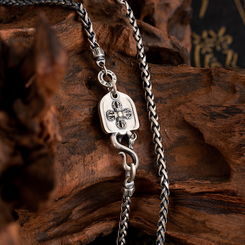 Tibetan Style Pure Silver Golden Winged Great Peacock Bird Necklace