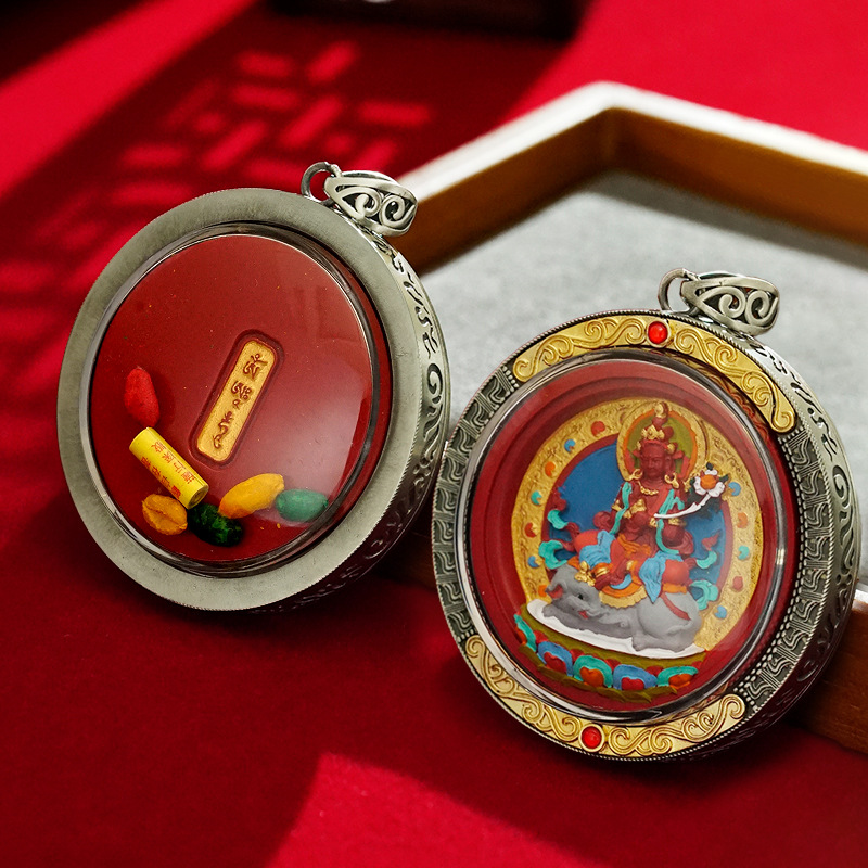 Cinnabar Thangka Hand-Painted Three-Dimensional Pendant