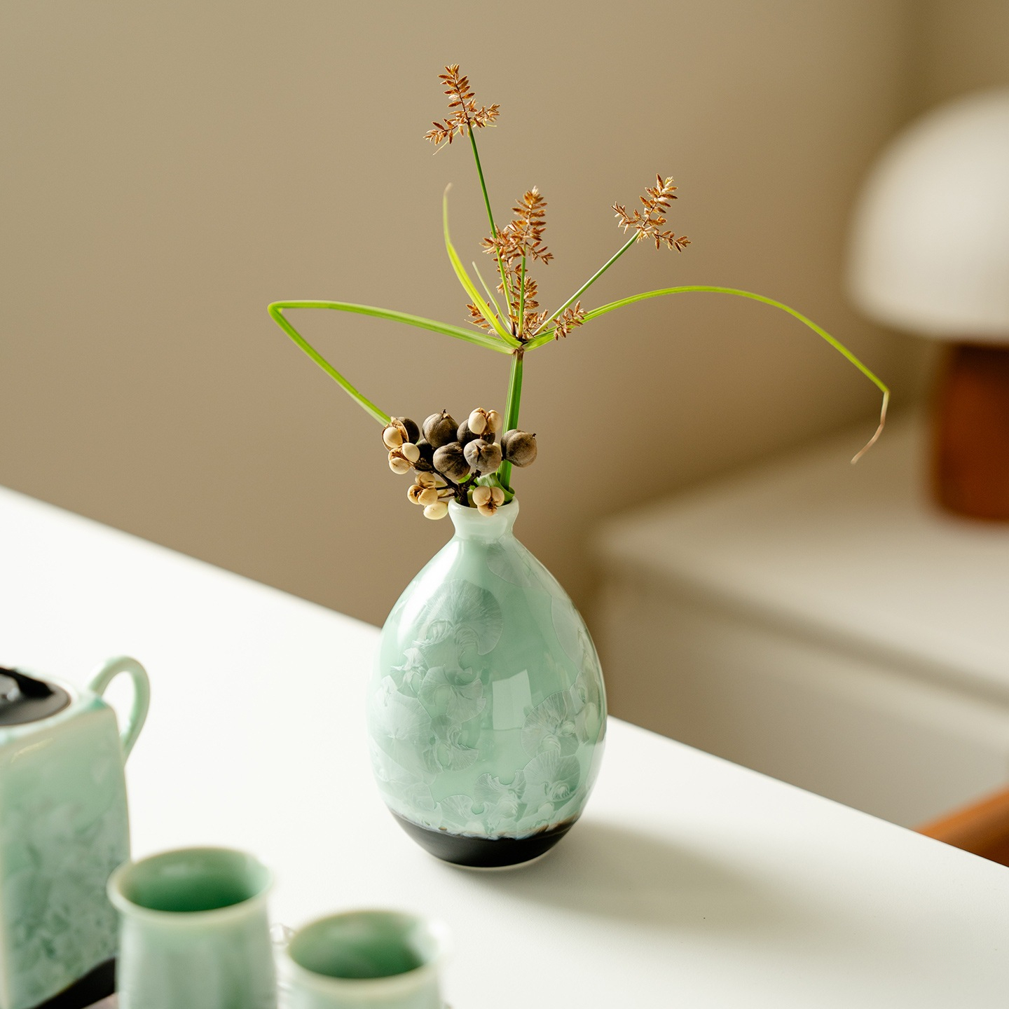 Crystal Glaze Ice Flower Green Ceramic Vase