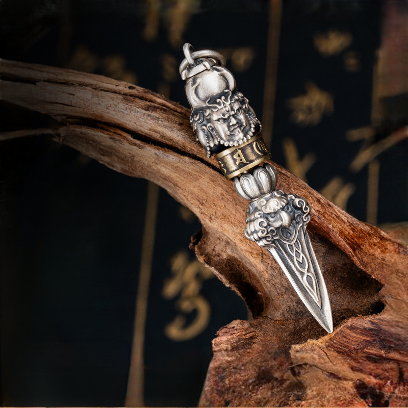 Tibetan Style Pure Silver Vajra Pendant