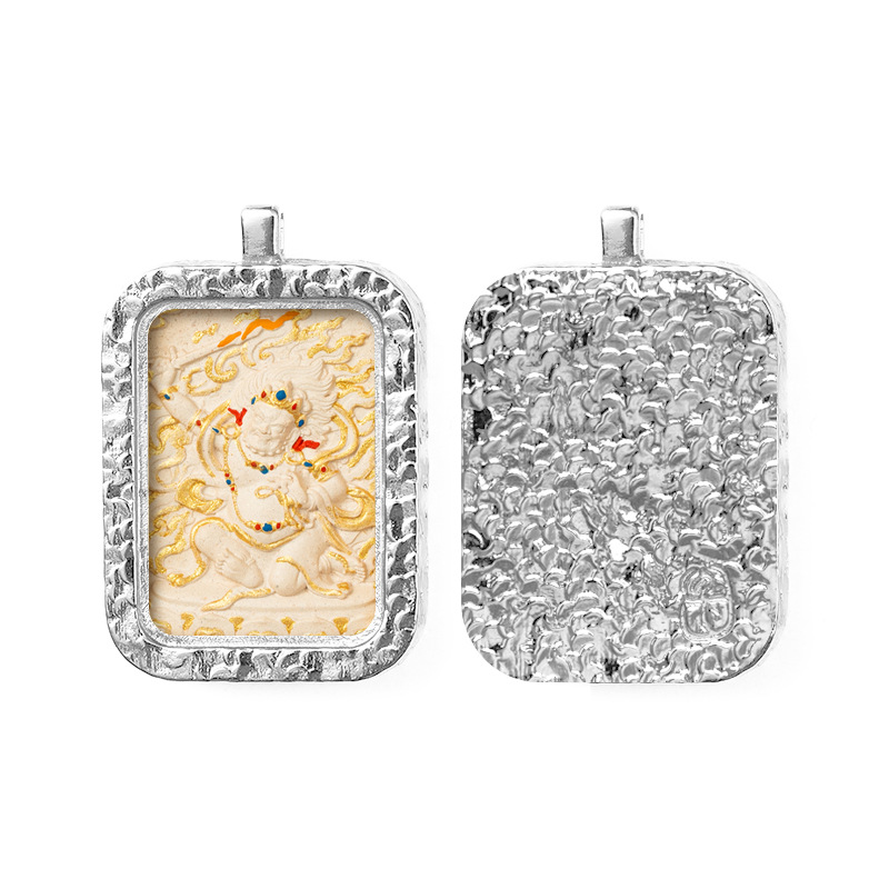 Hand-painted Rubbing Thangka White Copper Pendant