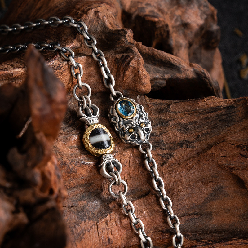 Tibetan Style Sterling Silver Big Peng Bird Gemstone Necklace