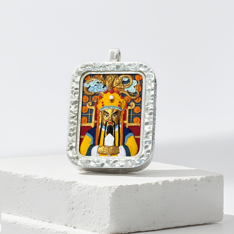Hand-painted Rubbing Thangka White Copper Pendant