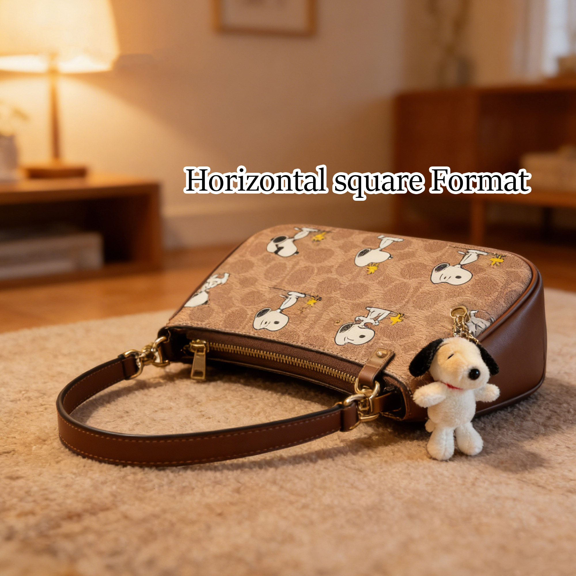 {"default":"Close-up of Snoopy cartoon pattern on classic shoulder handbag"}
