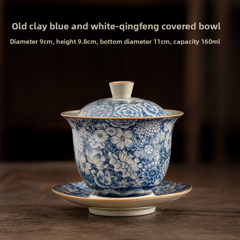Dehua Old Pottery Clay Three-Talent Covered Bowl High-End Tea Bowl with Lid Tea Set
