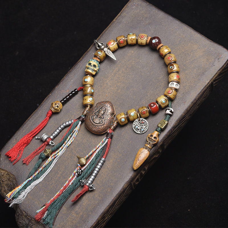 Tibetan Yak Bone Carved Barrel Bead Bracelet