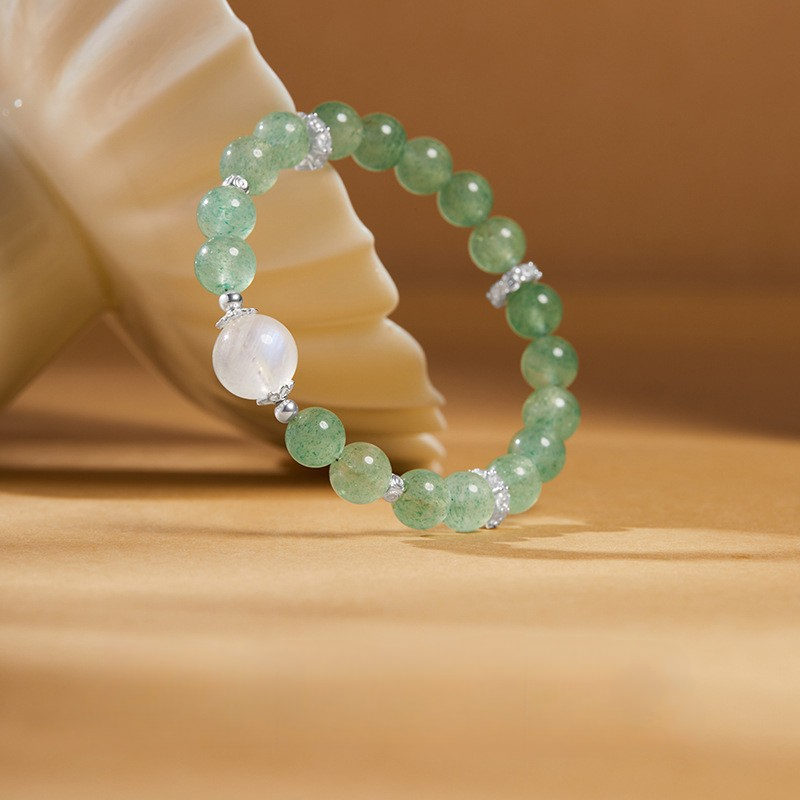 S925 Sterling Silver Green Strawberry Moonlight Fortune Bracelet