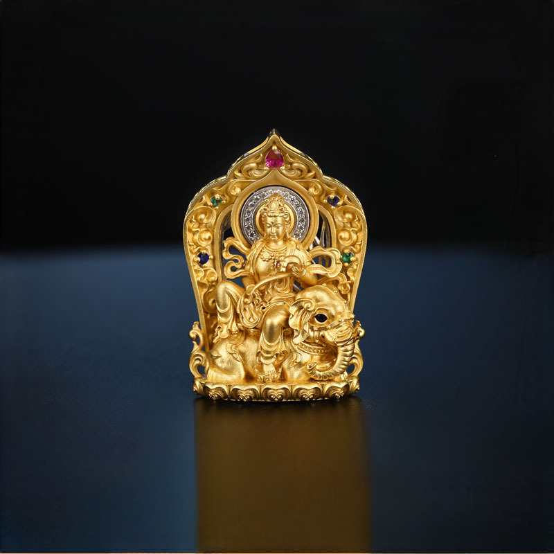 Tibetan Style Gold-Plated Pure Silver Samantabhadra Exquisite Pendant