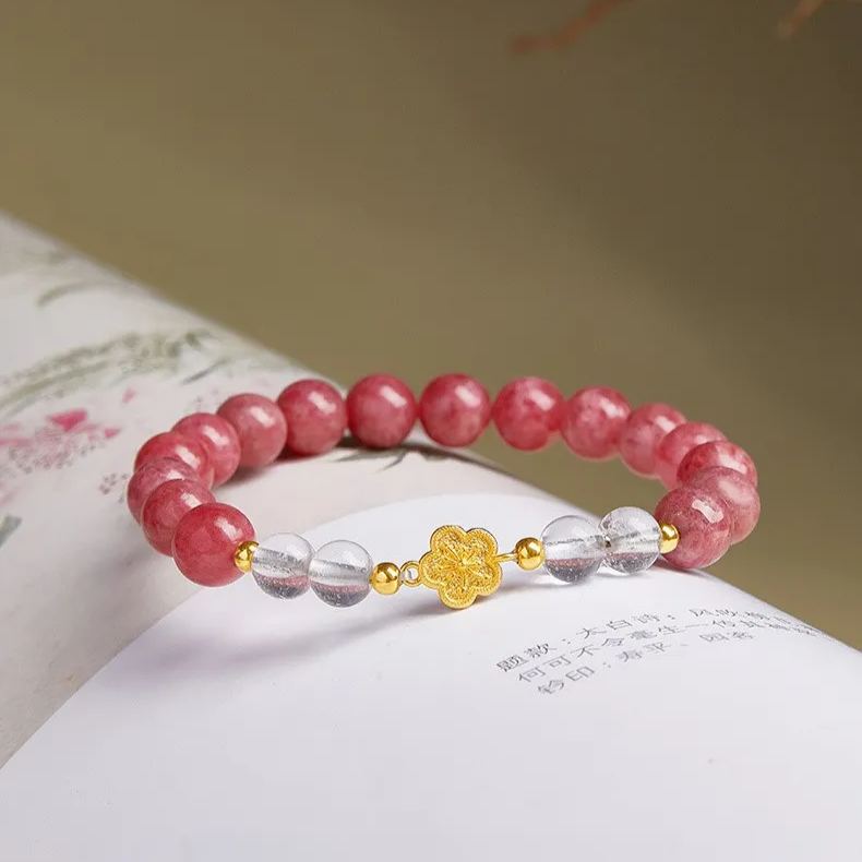 Rose Stone White Crystal Peach Blossom Bracelet