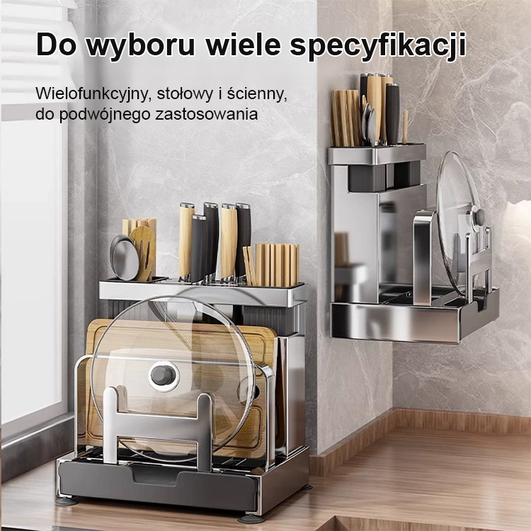 Stojak na noże kuchenne ze stali nierdzewnej.