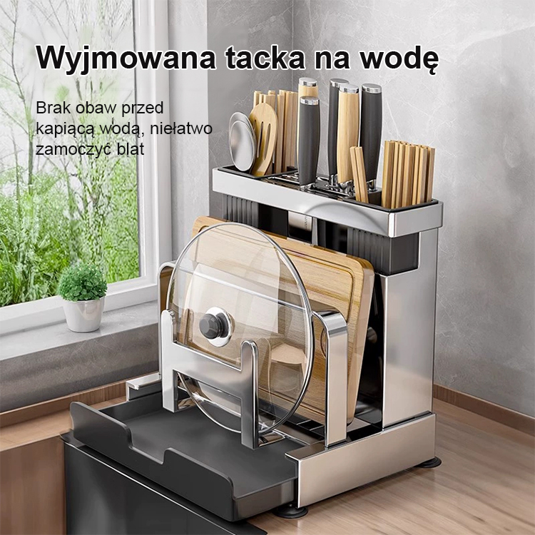 Stojak na noże kuchenne ze stali nierdzewnej.