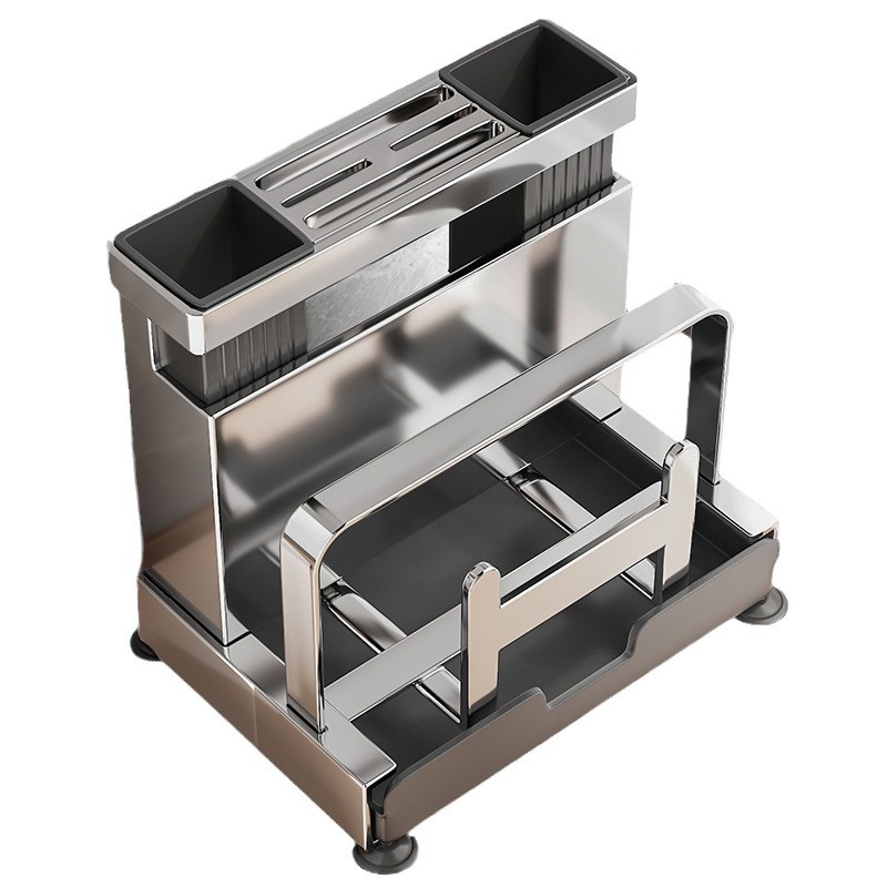 Stojak na noże kuchenne ze stali nierdzewnej.