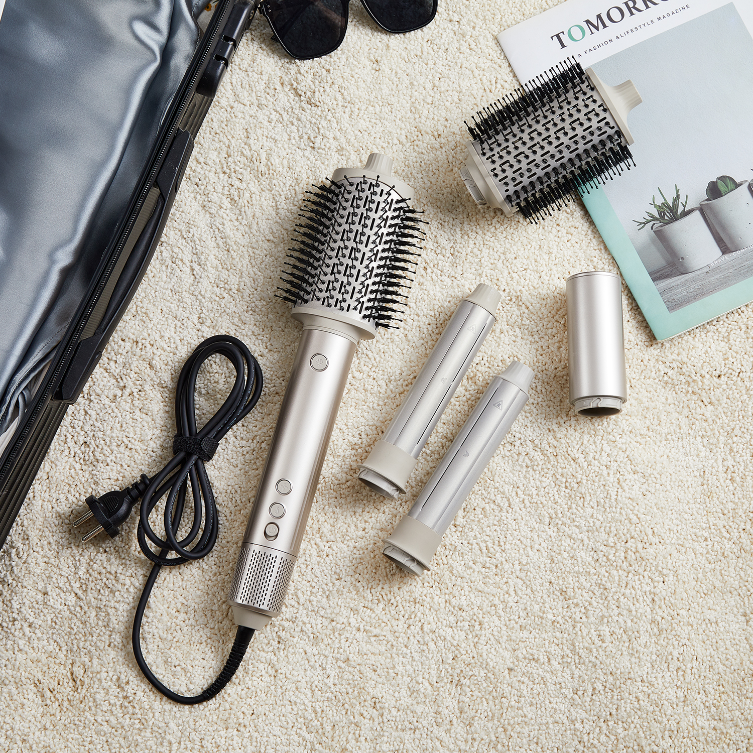 SaharaCurl RQ30 Automatisk 5-i-1 Varmluftsborste med Locktång | 110,000 RPM för Snabb Torkning | Frizzy Fria Lockar & Volym