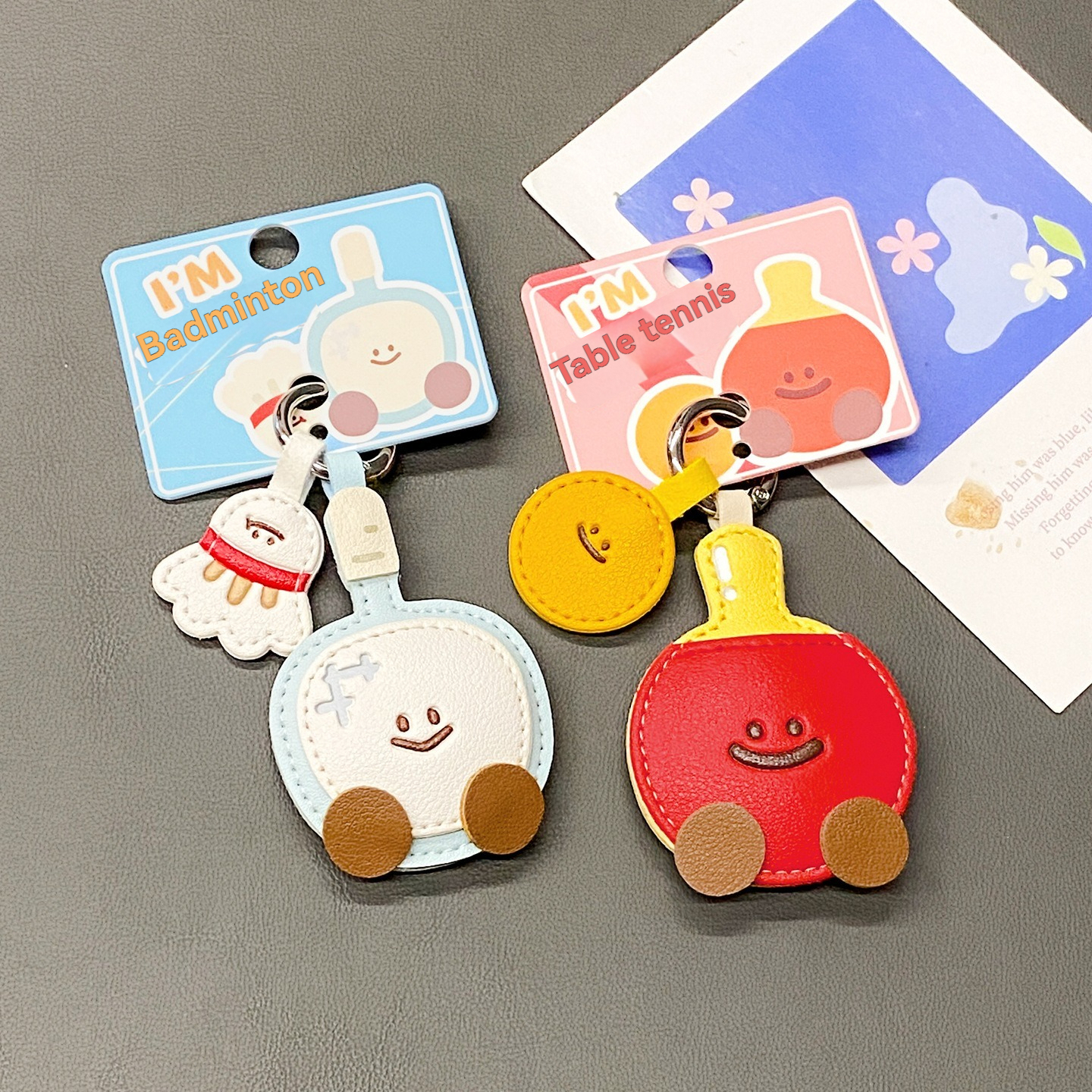 High-End Leather Badminton Table Tennis Car Keychain Cartoon Cute School Bag Pendant Pendant Small Gift 