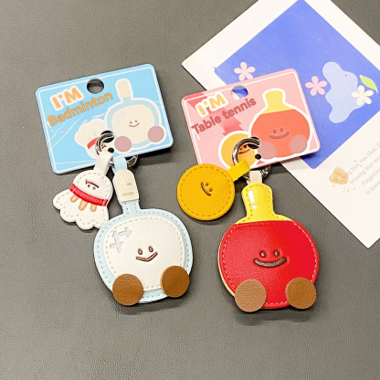 High-End Leather Badminton Table Tennis Car Keychain Cartoon Cute School Bag Pendant Pendant Small Gift 