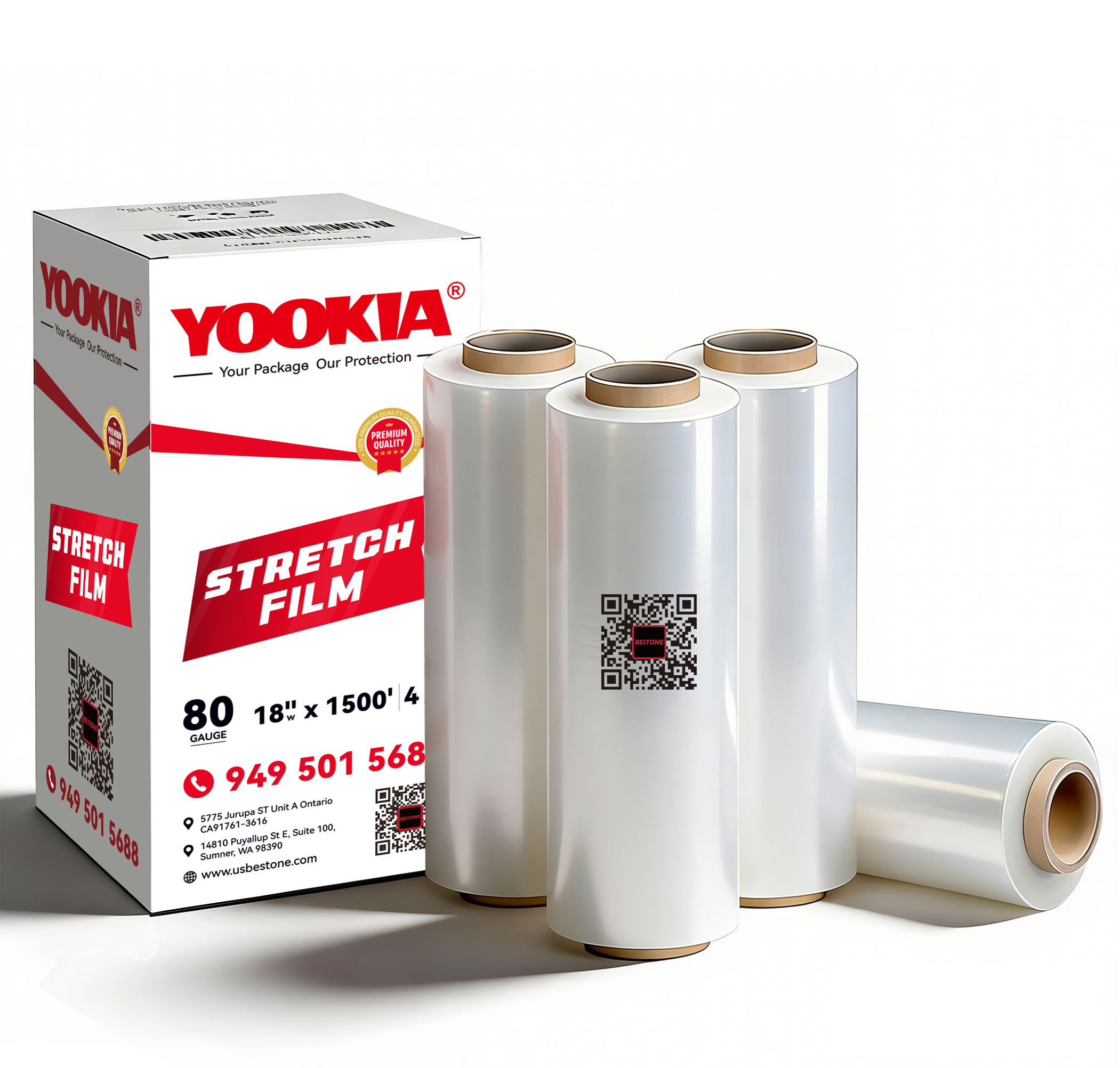 80 GA x 18" x 1500' Heavy-Duty Hand Stretch Film-BESTONE®