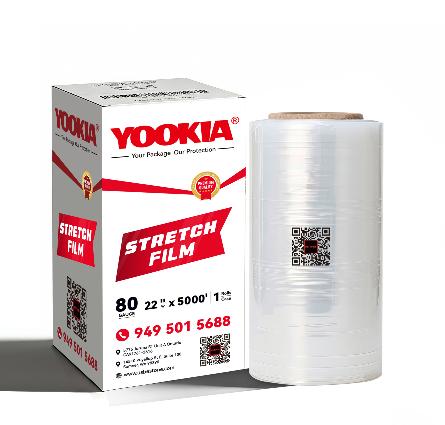 80 GA x 22" x 5000' Mechanical Stretch Film - PSBM Biodegradable Industrial Strength Pallet Wrap (1 Roll/Case)